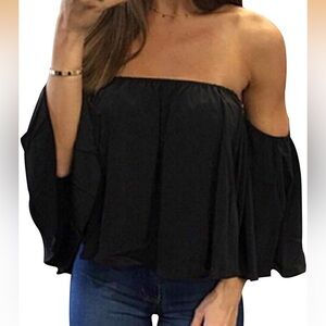 Off-the-Shoulder Black Women’s Tunic Top